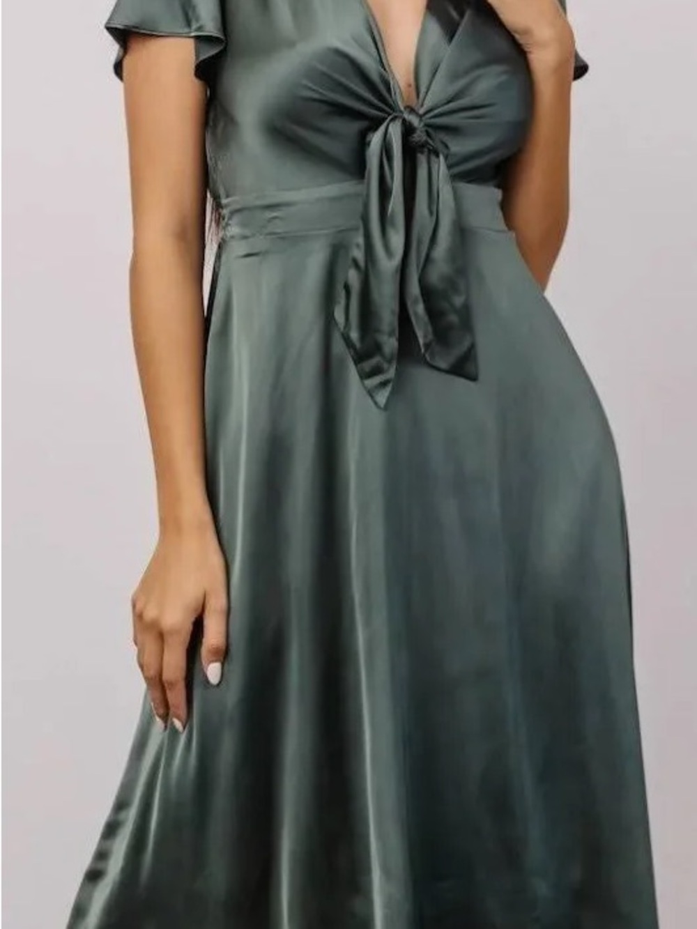 Baltic Born Poppy Tie-Front Midi Dress in Sage Green